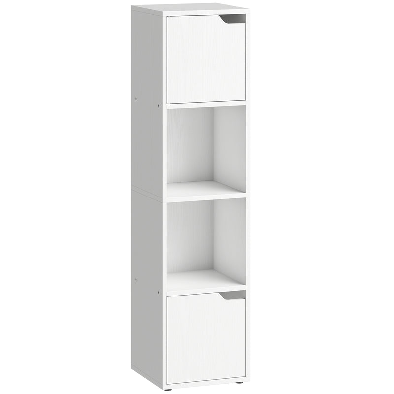 Slim Bookcase with Shelves and Cabinets for Small Spaces White