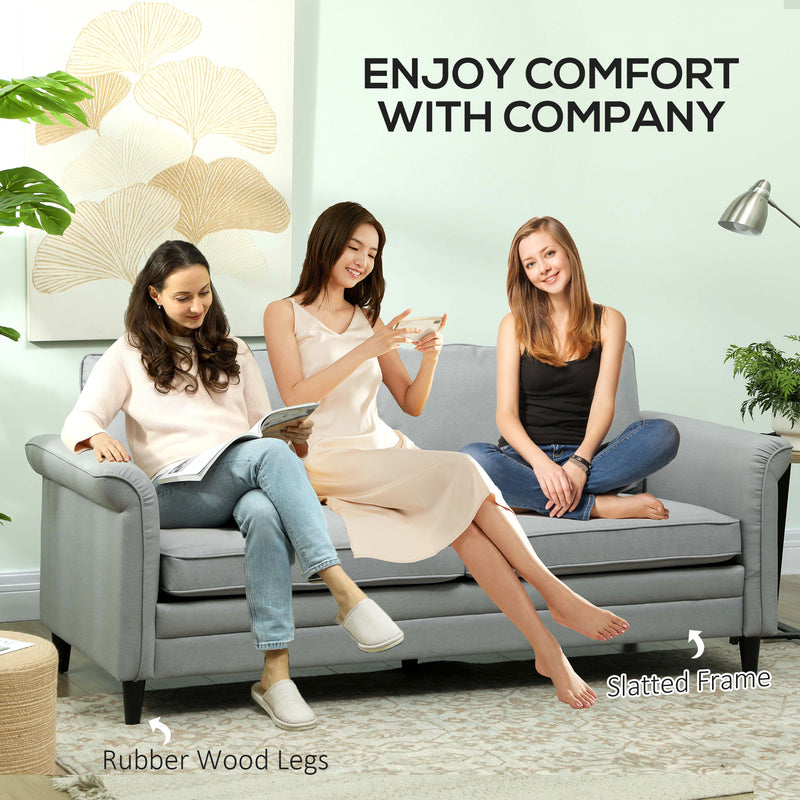 Grey 3 Seater Upholstered Sofa with Spring Cushion and Rubber Wood Legs by HOMCOM