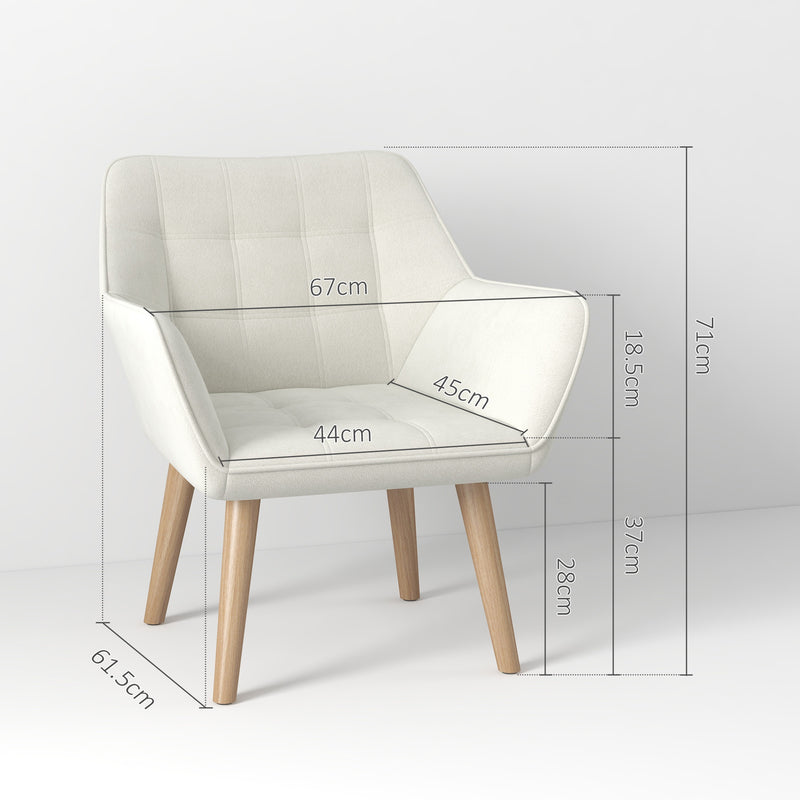Cream White Accent Armchair with Wide Arms Slanted Back and Wooden Legs by Homcom