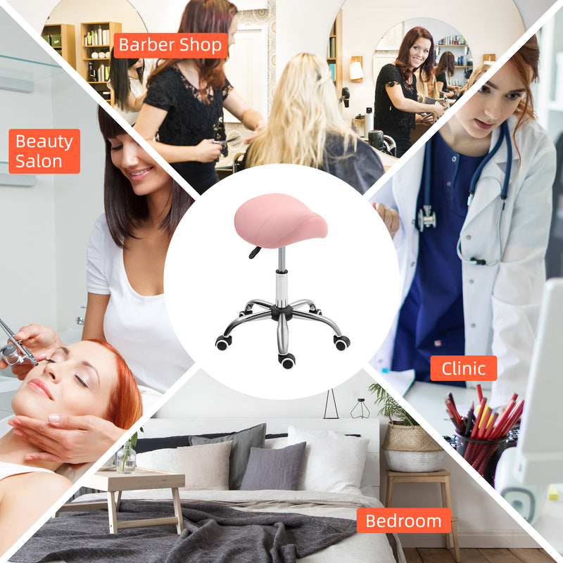 Height Adjustable Saddle Stool For Salon Massage Or Spa With Faux Leather Seat Pink