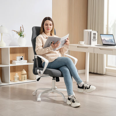 Grey High Back Fabric Office Chair Ergonomic Design For Home Or Work Desk Comfort