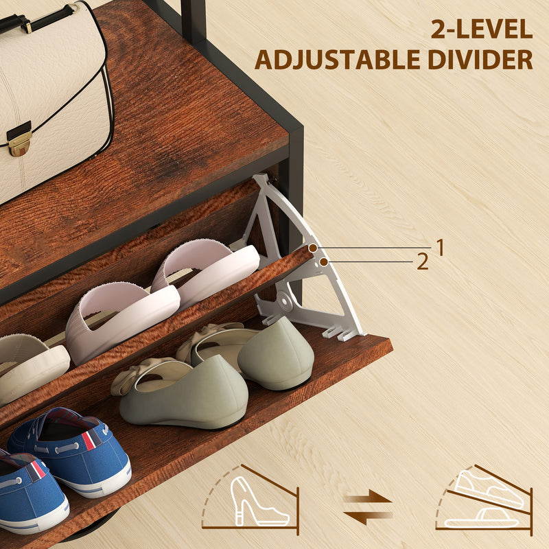 5 In 1 Industrial Style Hallway Coat Rack With Shoe Storage And Bench, Brown Black