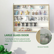 5 Tier Wall Display Cabinet with Glass Doors and Adjustable Shelves for Home Office Natural