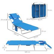 Set of 2 Blue Foldable Sun Loungers with Reading Hole and 5 Position Adjustable Backrest