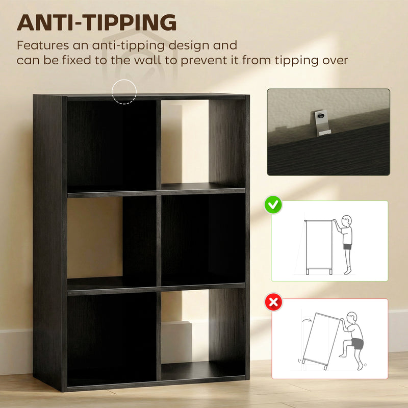 Storage Shelf with 6 Open Compartments for Books and Toys Black Wood Effect AOSOM