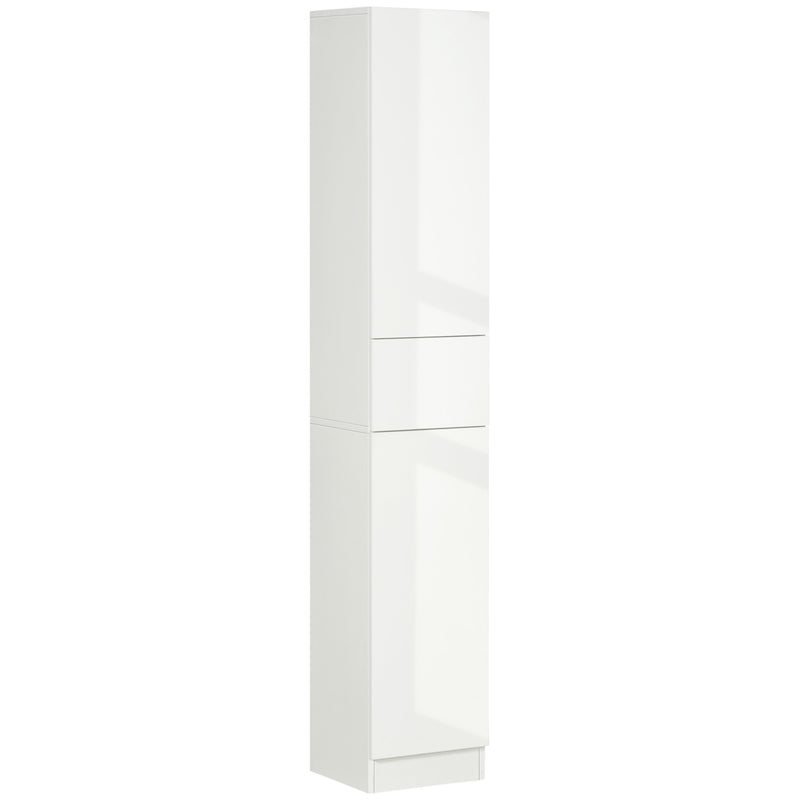 Tall Bathroom Storage Cabinet with Drawer and Adjustable Shelves Freestanding White
