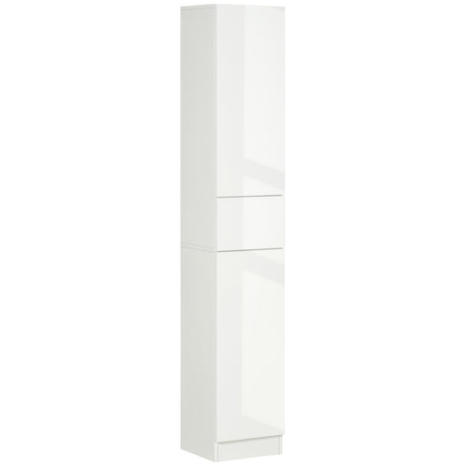 Tall Bathroom Storage Cabinet with Drawer and Adjustable Shelves Freestanding White