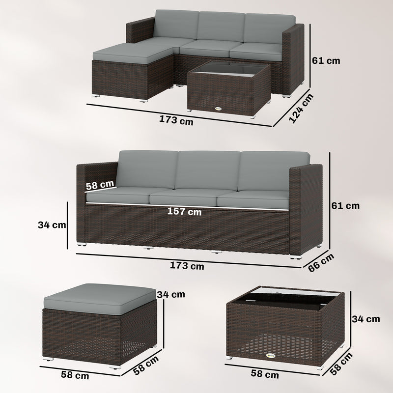 Rattan Garden Furniture Set with 3-Seat Sofa Ottoman and Coffee Table Brown & Light Grey
