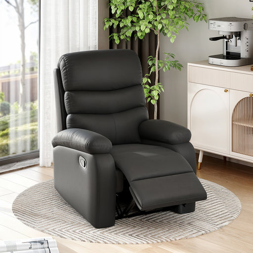 Manual Reclining Armchair with Padded Seat Retractable Footrest and Wood Frame Black