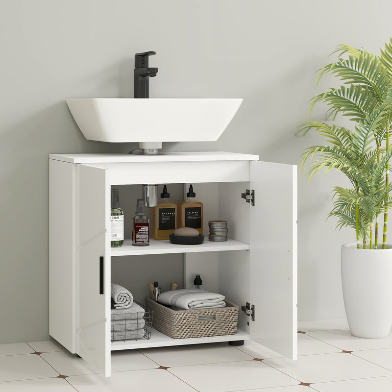 White Under Sink Bathroom Cabinet with Adjustable Shelf and Storage Space