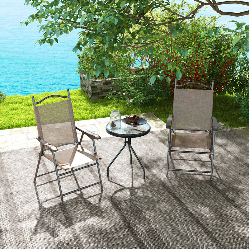 Set of 2 Folding Garden Chairs with Breathable Mesh Seats in Mixed Brown by Outsunny