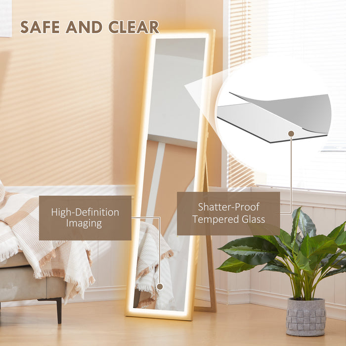 Full Length Mirror with Adjustable LED Light Oak Frame by HOMCOM