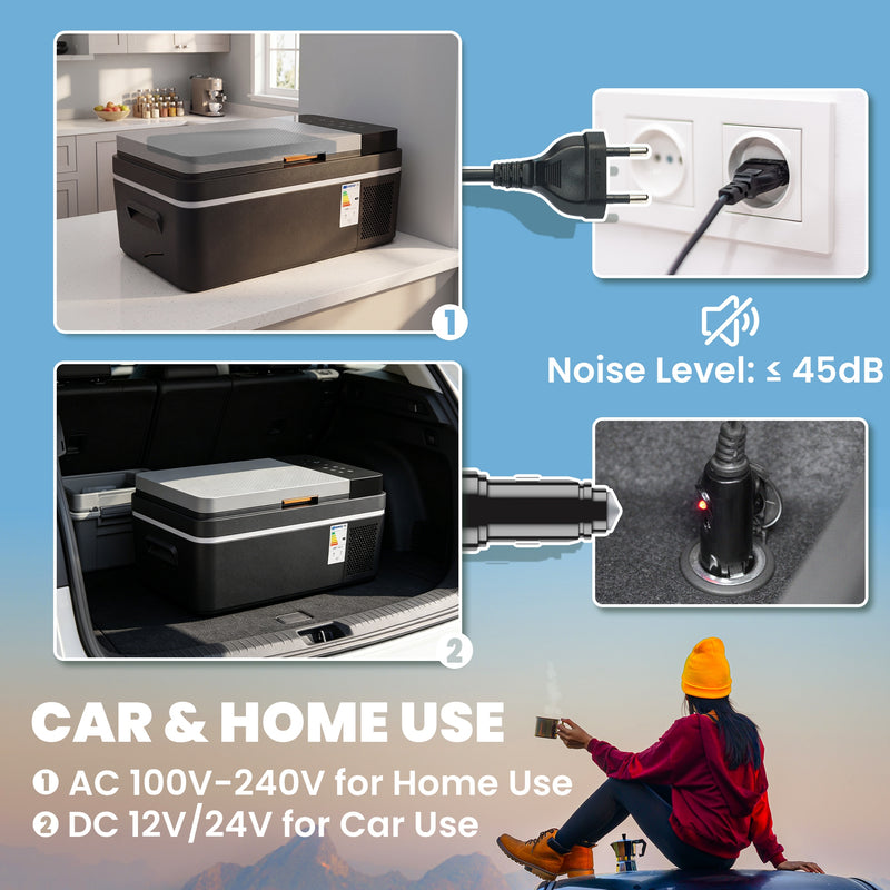 Electric Cool Box 20L for Car and Home Keeps Food and Drinks Cold on Trips Black Grey
