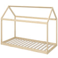 Kids Wooden House Bed Frame for Cosy and Fun Bedtime Single Size Natural Wood Finish