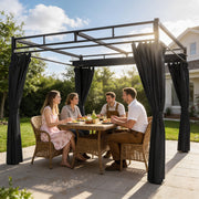 3 x 3 m Metal Garden Pergola with Retractable Canopy and Curtains UPF30 Sun Shade Dark Grey AOSOM