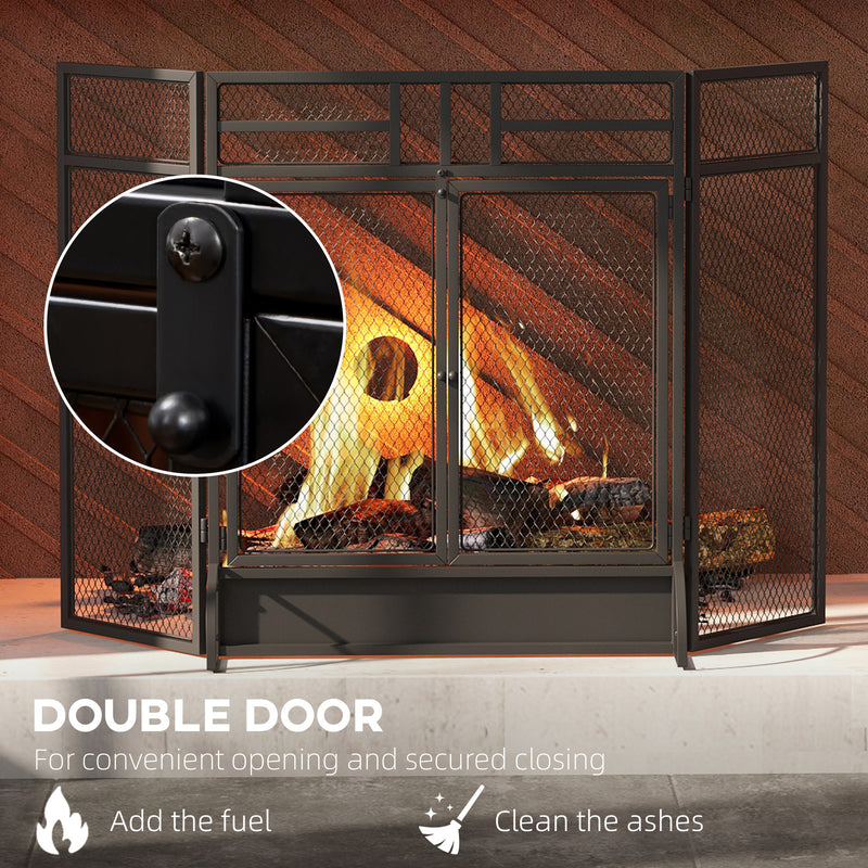 Folding Metal Fire Guard with Double Doors for Child and Pet Safety Black