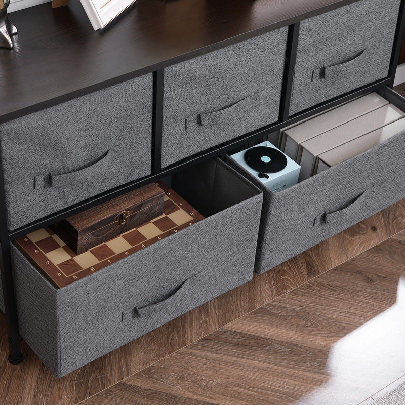 Grey Chest of 5 Fabric Drawers with Wooden Top for Bedroom and Living Room by HOMCOM