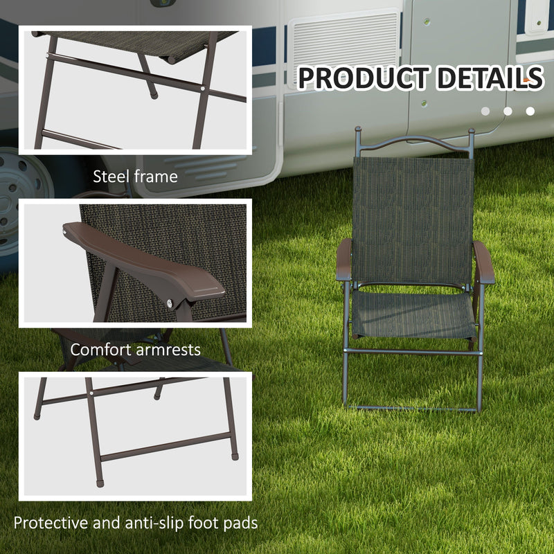 Set of 2 Folding Garden Chairs with Breathable Mesh Seats for Outdoor Use Dark Brown AOSOM