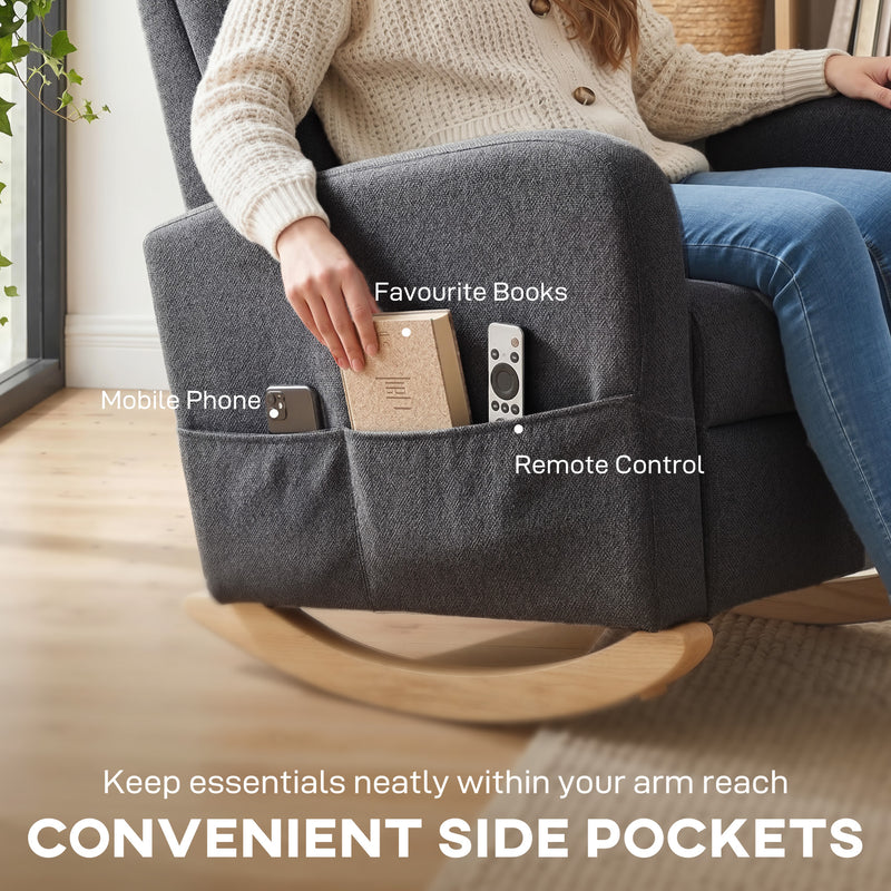 Rocking Chair with Retractable Footrest and High Back for Relaxing at Home Grey AOSOM