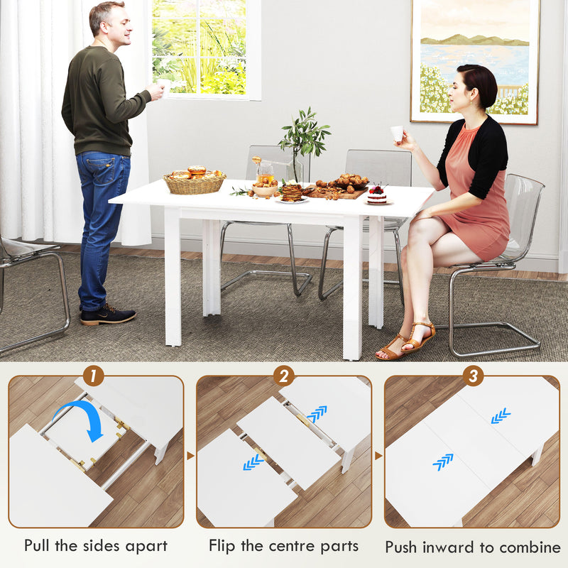 Extendable White High Gloss Dining Table Seats 4-6 Small Space Kitchen Table 120-160cm by HOMCOM
