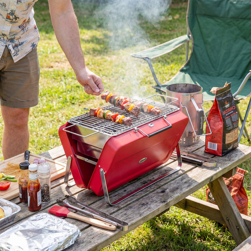 Portable Charcoal BBQ Grill for Outdoor Cooking & Camping with Carry Handles Red Outsunny