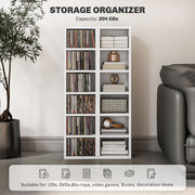 Set of Two Tall CD Storage Shelves for Organised Media Display, High Gloss White