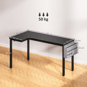 Black L Shaped Gaming Desk with Hooks Storage Bag and Cable Management