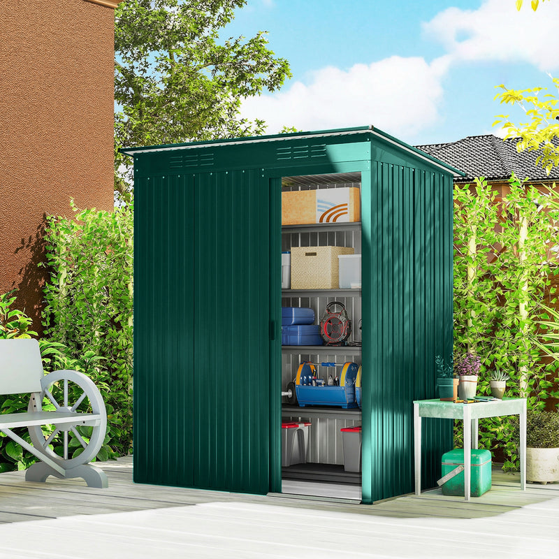 Metal Garden Storage Shed for Tools and Bikes with Sliding Door for Small Spaces Green Outsunny