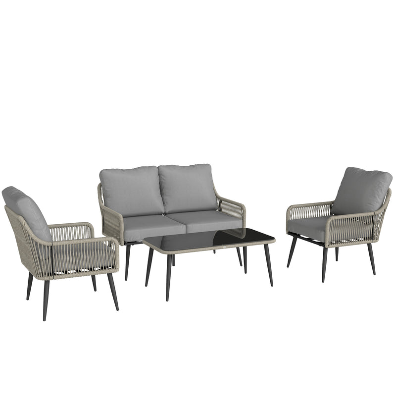 Rattan Garden Conversation Set with Cushions and Coffee Table for Relaxing Outdoors Light Grey