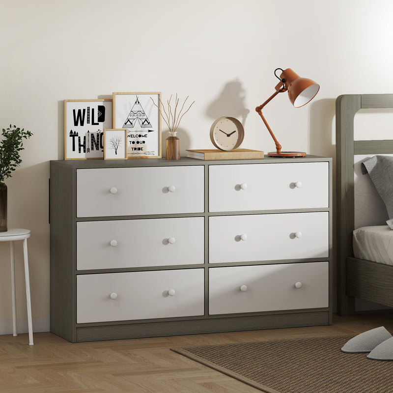 Fabric Chest of Drawers with 6 Spacious Storage Drawers Ideal for Bedroom or Nursery White Grey
