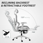 Ergonomic Mesh Office Chair With Adjustable Backrest And Lumbar Support, Grey and White