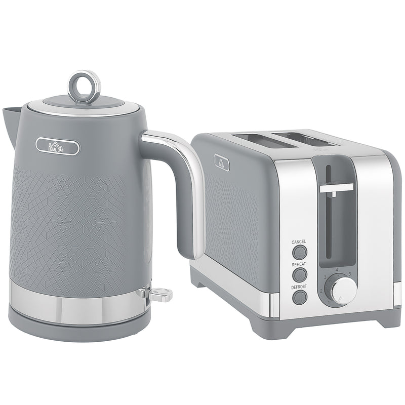 2 Piece Textured Kettle and Toaster Set With Fast Boil and Even Toasting Grey