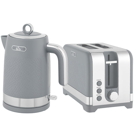 2 Piece Textured Kettle and Toaster Set With Fast Boil and Even Toasting Grey