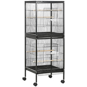 Large Bird Cage on Wheels with Removable Trays for Budgies Finches Cockatiels, Black