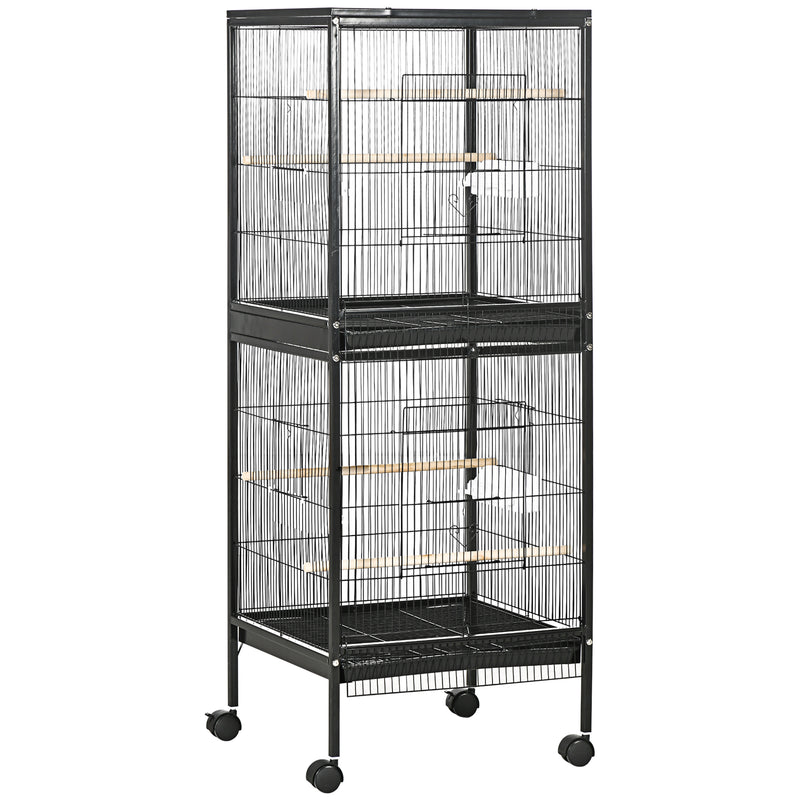 Large Bird Cage on Wheels with Removable Trays for Budgies Finches Cockatiels, Black