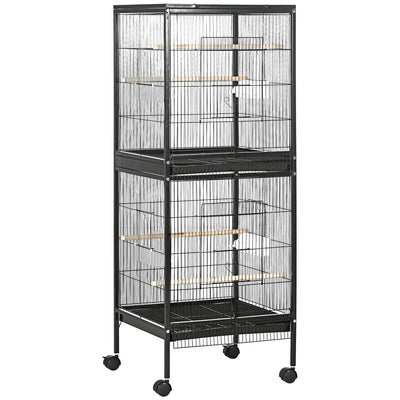 Large Bird Cage on Wheels with Removable Trays for Budgies Finches Cockatiels, Black