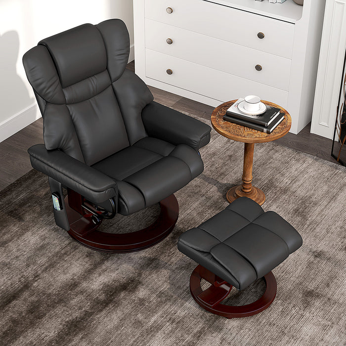 Black Swivel Massage Recliner Chair With Footstool and Adjustable Backrest by HOMCOM