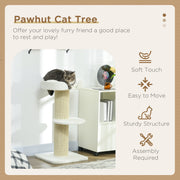 2 Tier Cat Tree with Basket Bed and Sisal Scratching Posts for Indoor Cats Cream White