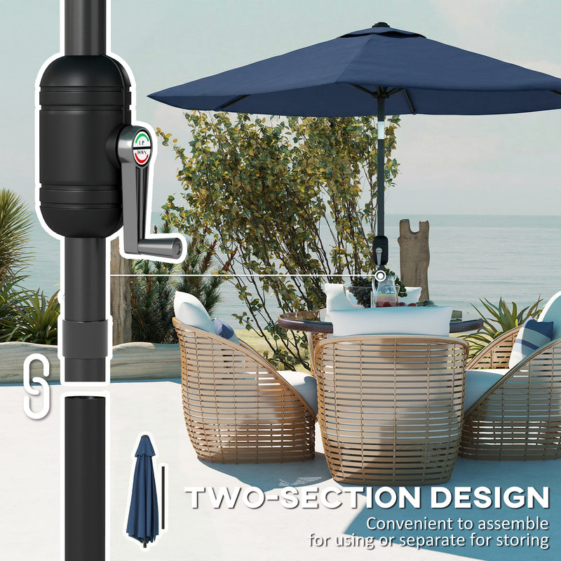 Garden Parasol with Tilt and Crank for Patio Shade and Sun Protection, Navy Blue