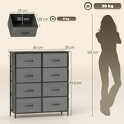 Tall Chest of 8 Drawer Storage Unit with Fabric Bins for Bedroom or Hallway, Charcoal Grey