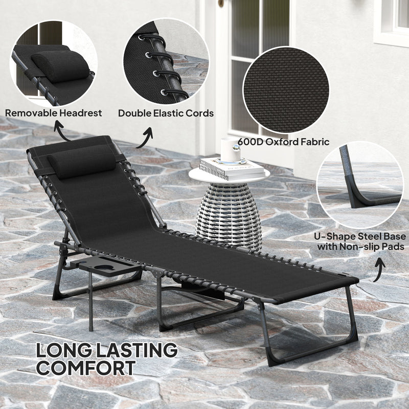 Five Position Reclining Sun Lounger Black Adjustable Garden Chair by Outsunny