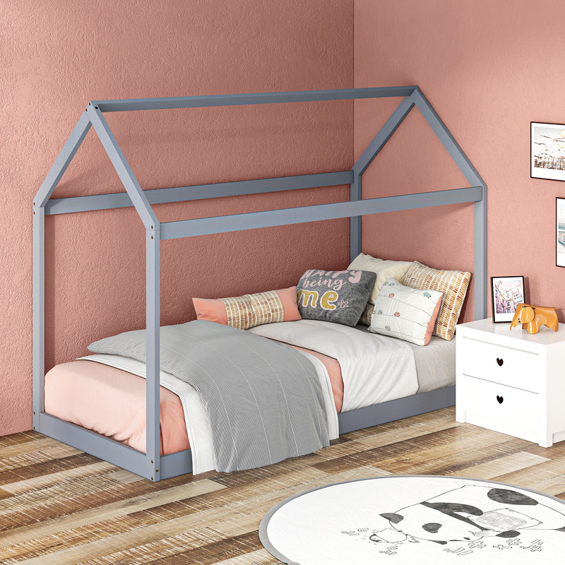Scandinavian Style Wooden Single Bed Frame For Kids With Solid Pine Base Grey