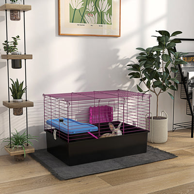 Small Animal Cage With Platform and Ramp For Rabbits Guinea Pigs Chinchillas, Grey