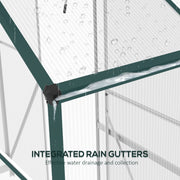 Walk In Polycarbonate Greenhouse With Sliding Door Rain Gutter And Base Frame Green