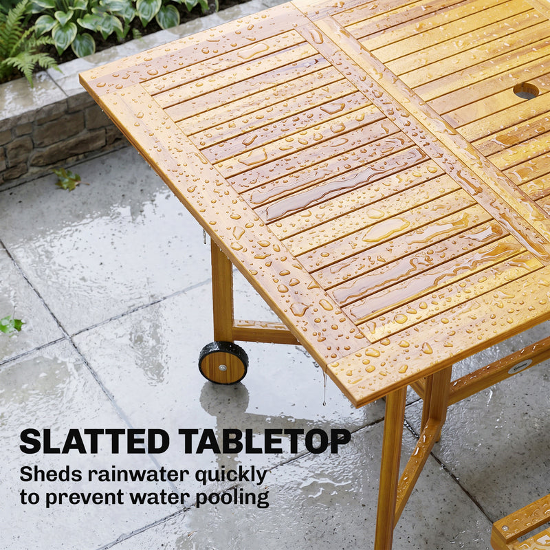Folding Garden Dining Set for 6 with Space Saving Storage Acacia Wood Natural Outsunny