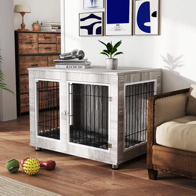 Large Indoor Dog Kennel with Soft Cushion and Double Doors for Comfort and Space Grey