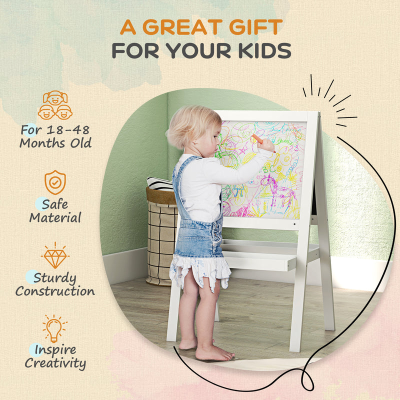 2 in 1 Kids Art Easel With Double Sided Whiteboard Chalkboard And Storage Shelf, White