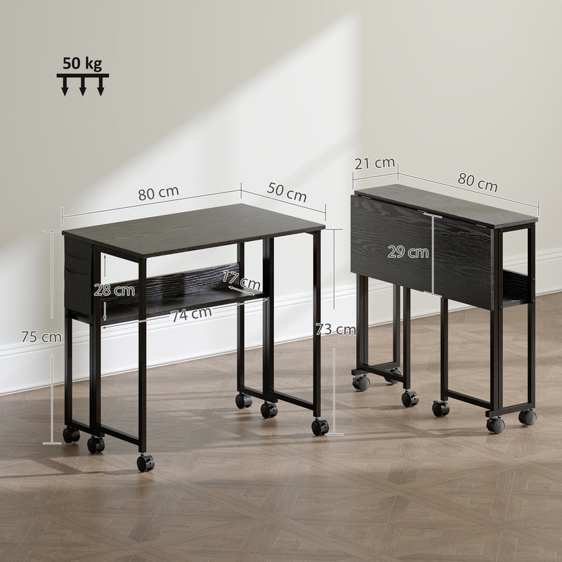 Folding Computer Desk with Drop Leaf and Storage for Small Home Offices Black AOSOM