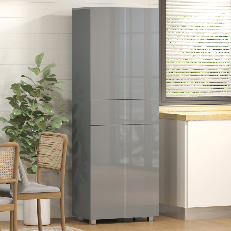 Kitchen Cupboard with Adjustable Shelves and Push-Open Doors for Easy Storage High Gloss Grey AOSOM
