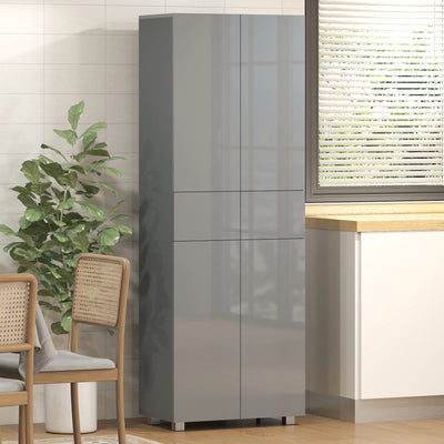 Kitchen Cupboard with Adjustable Shelves and Push-Open Doors for Easy Storage High Gloss Grey AOSOM